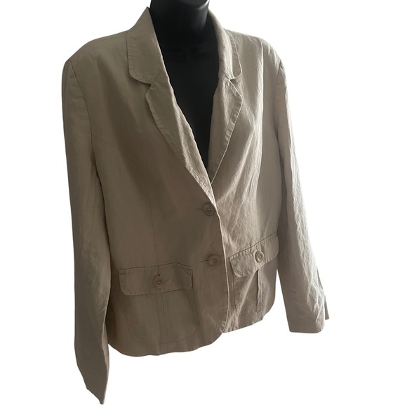 Quiet Luxury Linen Blazer Jacket Womens L Beige Minimalist Coastal Chic‎ Summer - Picture 3 of 8